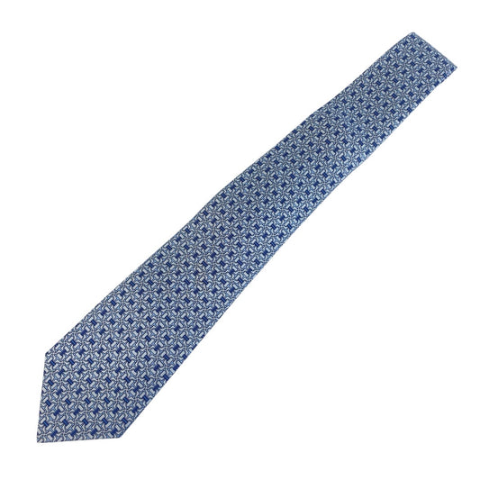 21921
HERMES エルメス 総柄 ブルー シルク ネクタイ 剣先9cm メンズ S14