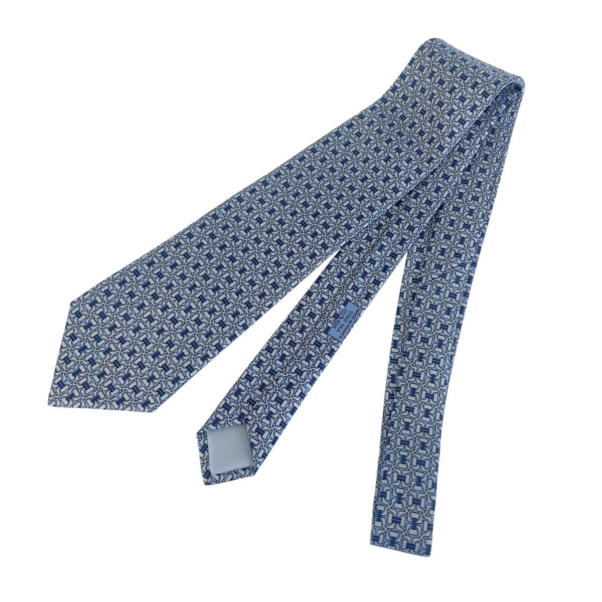 21921
HERMES エルメス 総柄 ブルー シルク ネクタイ 剣先9cm メンズ S14