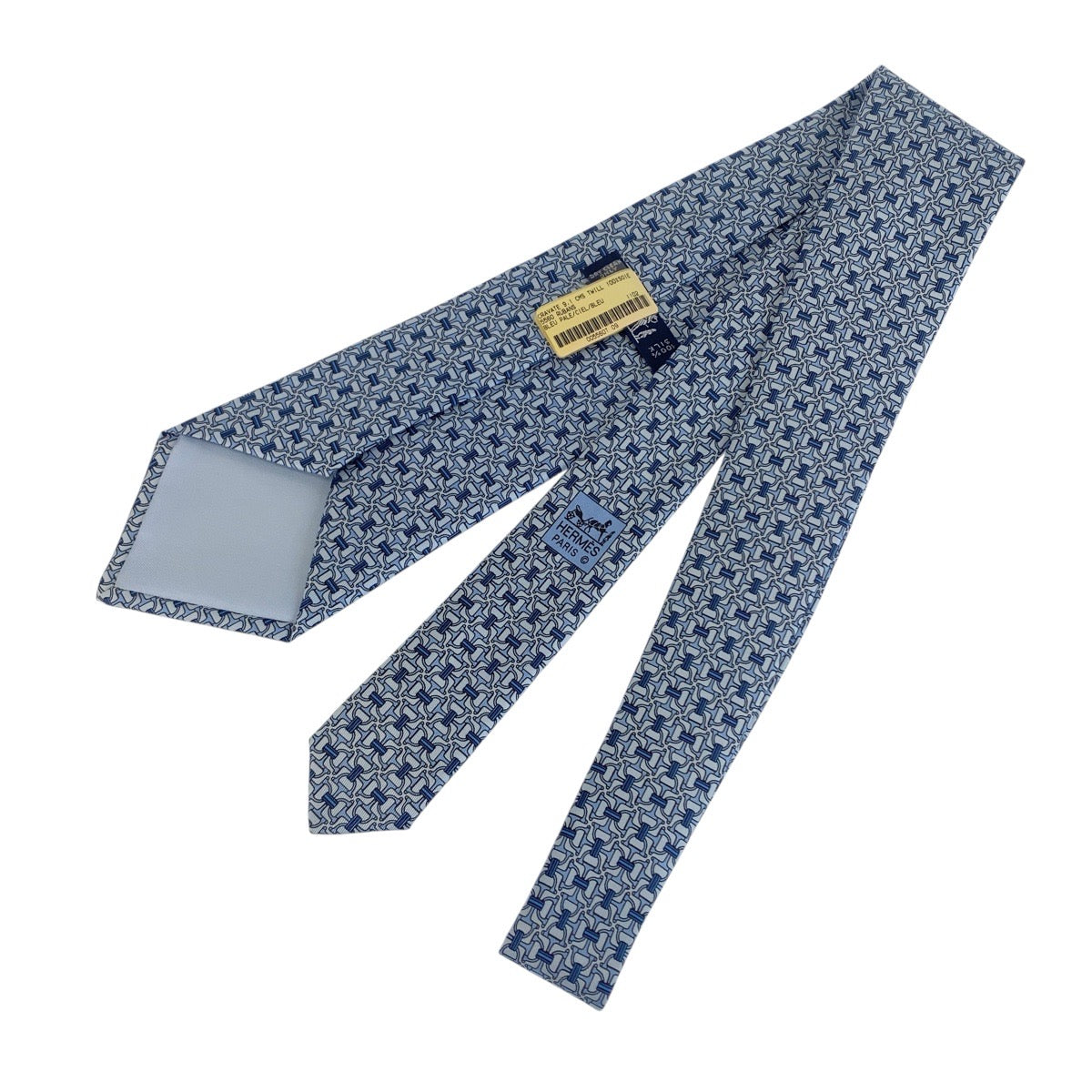 21921
HERMES エルメス 総柄 ブルー シルク ネクタイ 剣先9cm メンズ S14