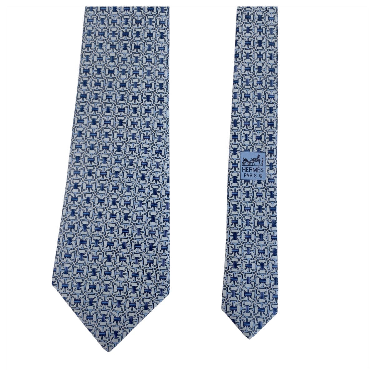 21921
HERMES エルメス 総柄 ブルー シルク ネクタイ 剣先9cm メンズ S14