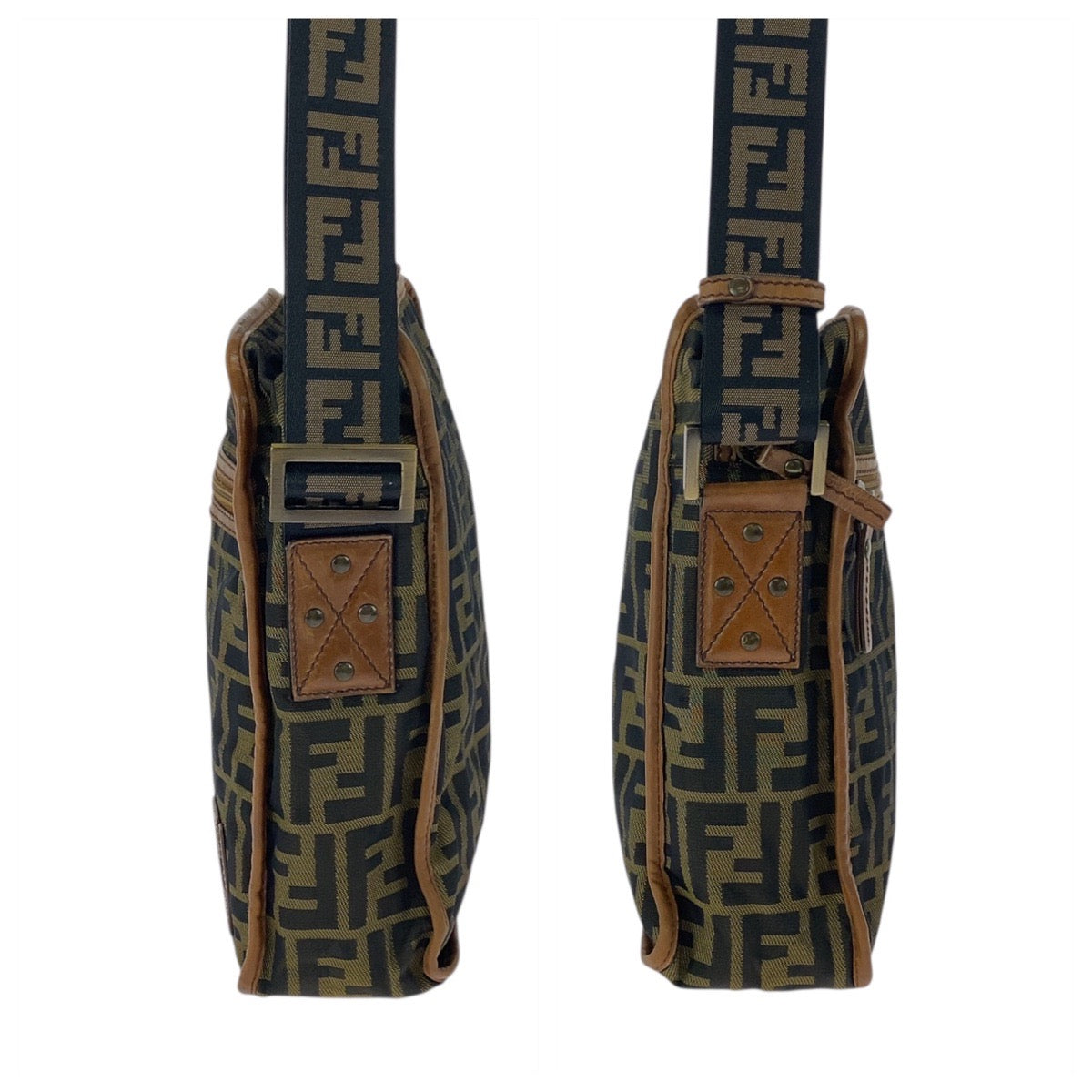 21929
FENDI フェンディ ズッカ ブラウン ベージュ ゴールド金具 ナイロン 7VA152 ショルダーバッグ ポシェット レディース ABP42