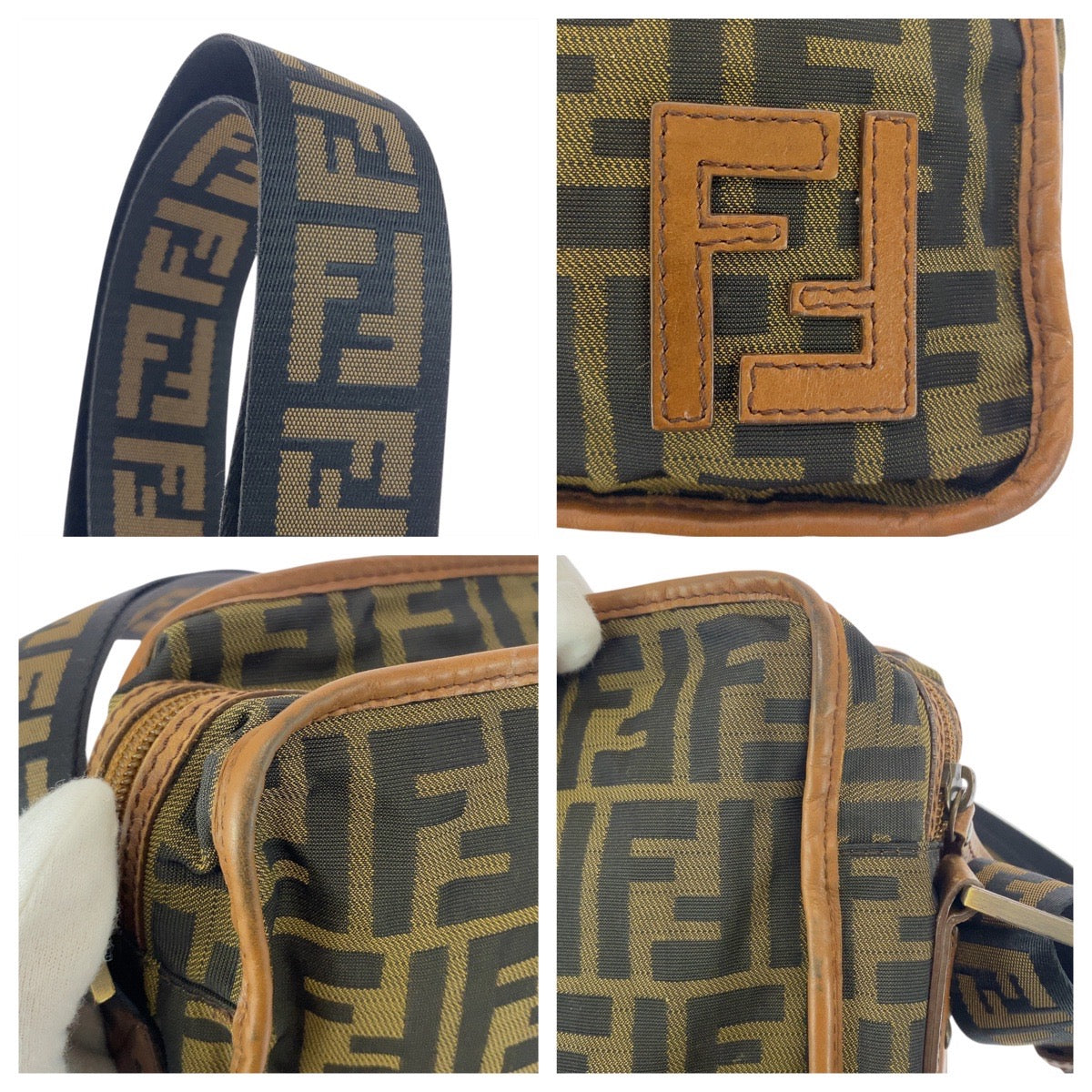 21929
FENDI フェンディ ズッカ ブラウン ベージュ ゴールド金具 ナイロン 7VA152 ショルダーバッグ ポシェット レディース ABP42