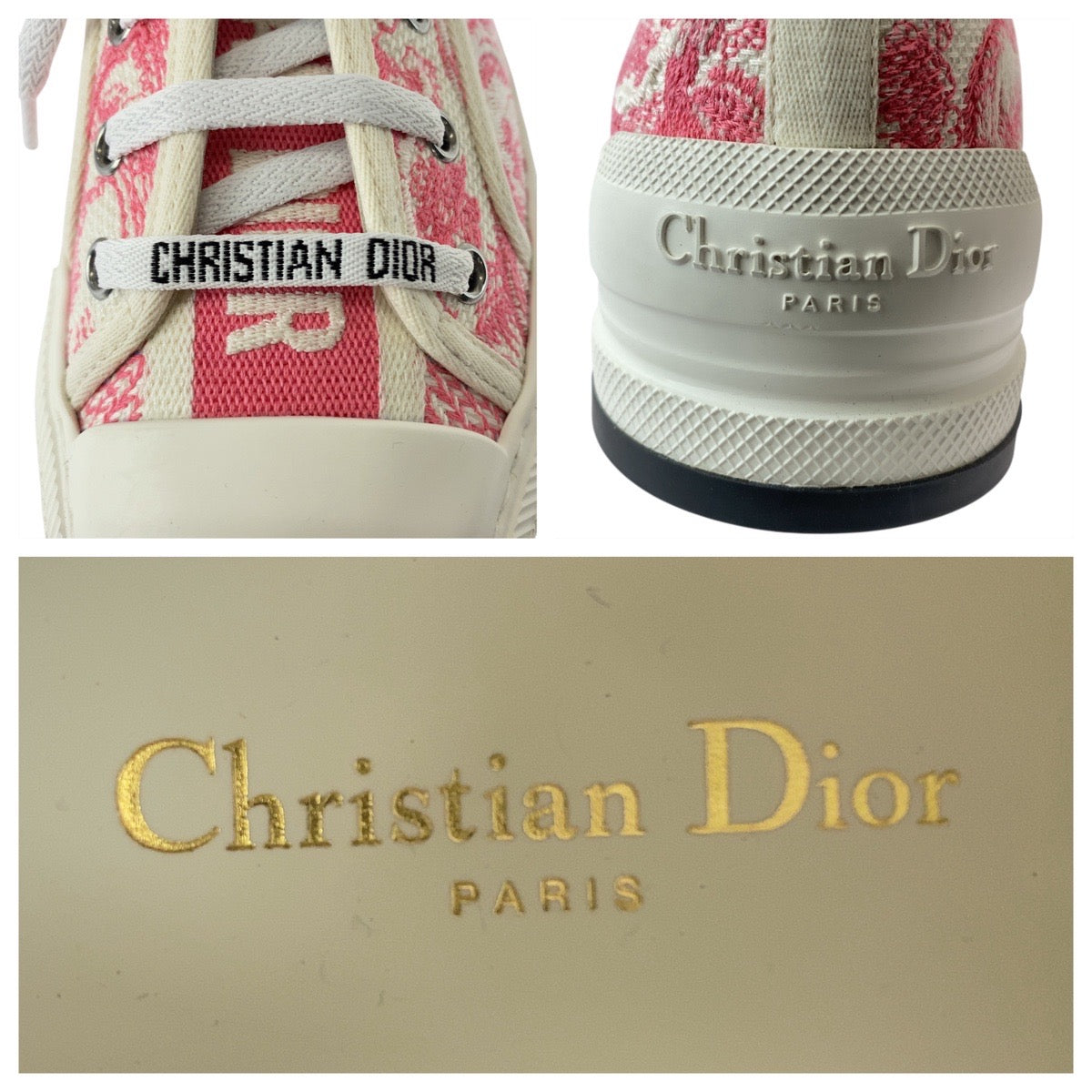 21932
Dior ディオール WALK'N'DIOR トワル ドゥ ジュイ ピンク ホワイト キャンバス / ラバー スニーカー ローカット レースアップ レディース SA42
