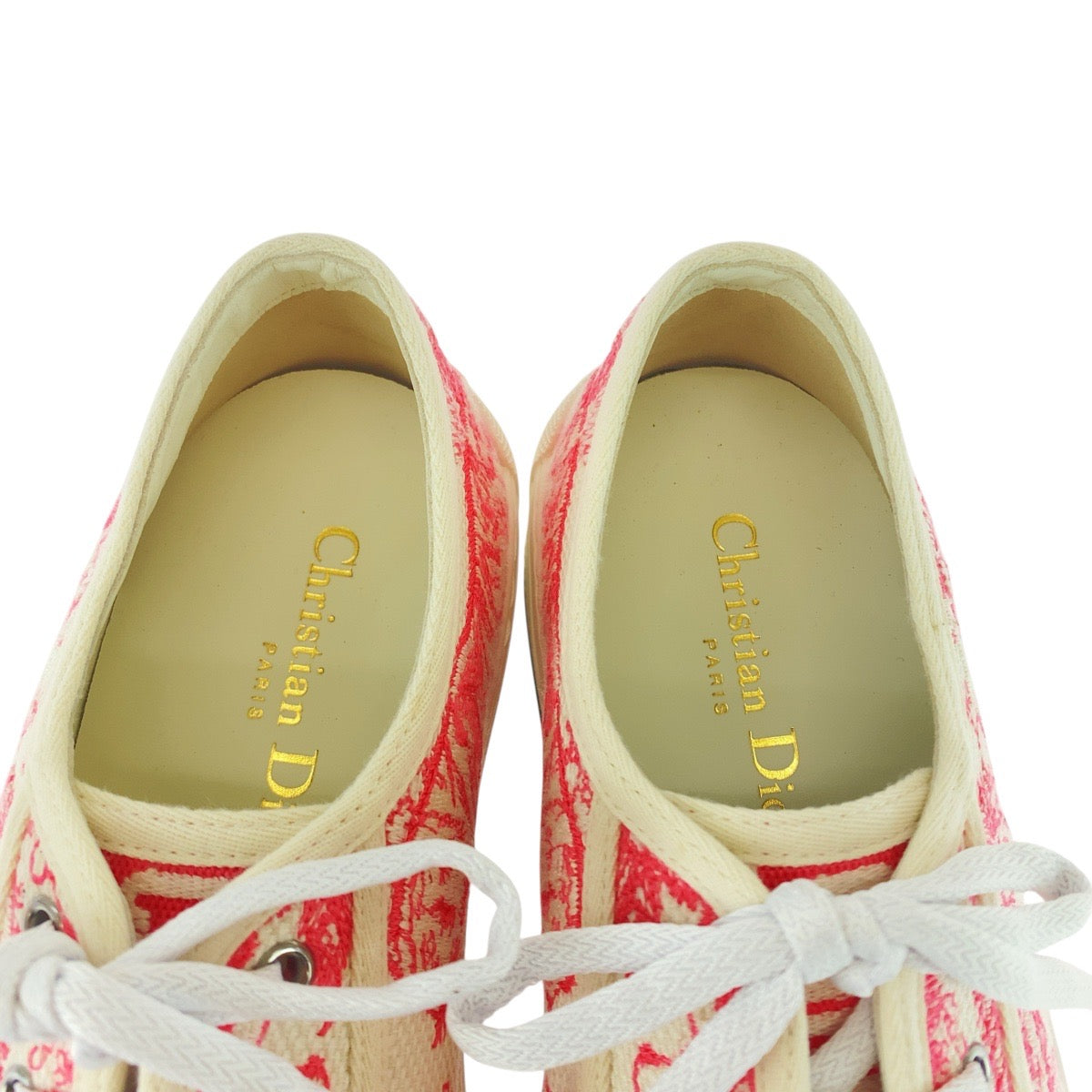 21932
Dior ディオール WALK'N'DIOR トワル ドゥ ジュイ ピンク ホワイト キャンバス / ラバー スニーカー ローカット レースアップ レディース SA42