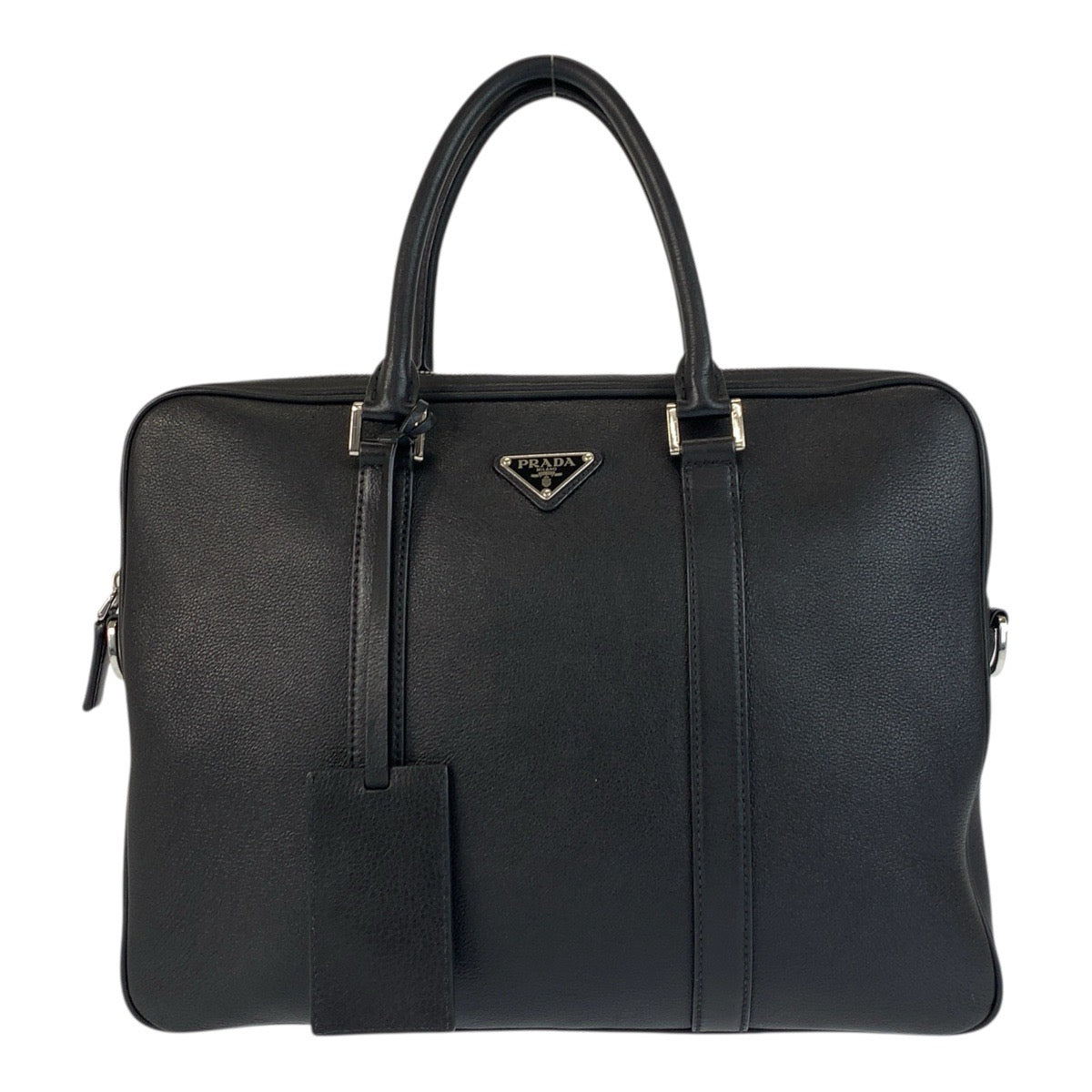 21941
PRADA プラダ 三角ロゴプレート ブラック 黒 シルバー金具 レザー ビジネスバッグ ブリーフケース メンズ A100