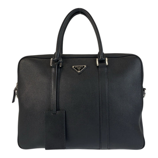 21941
PRADA プラダ 三角ロゴプレート ブラック 黒 シルバー金具 レザー ビジネスバッグ ブリーフケース メンズ A100