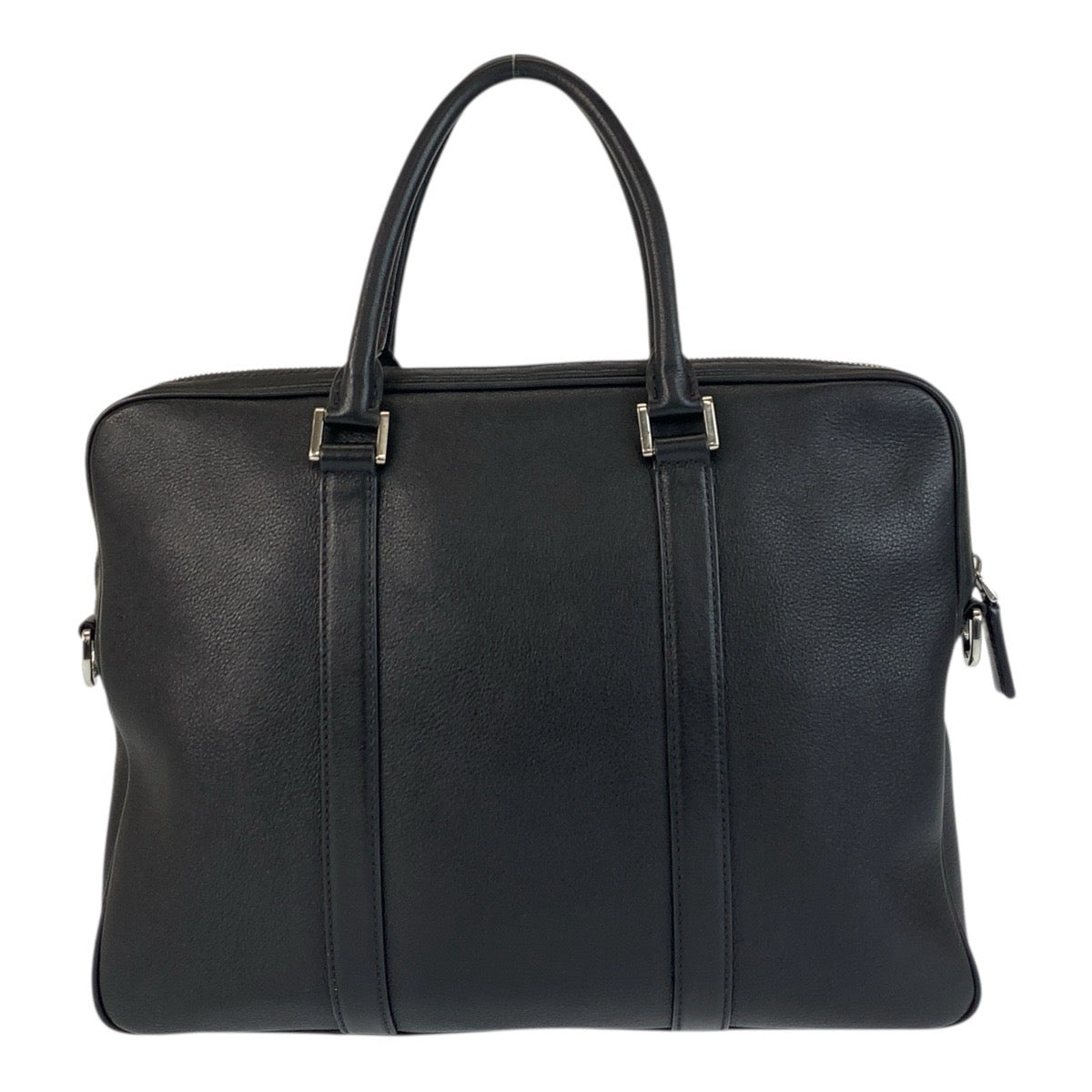21941
PRADA プラダ 三角ロゴプレート ブラック 黒 シルバー金具 レザー ビジネスバッグ ブリーフケース メンズ A100