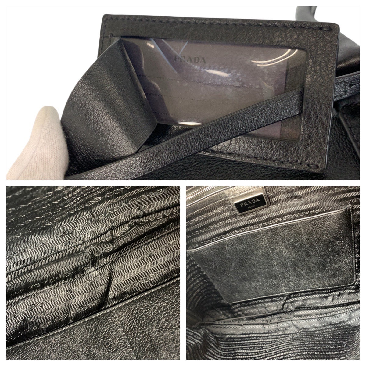 21941
PRADA プラダ 三角ロゴプレート ブラック 黒 シルバー金具 レザー ビジネスバッグ ブリーフケース メンズ A100