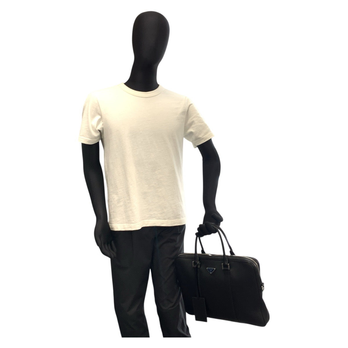 21941
PRADA プラダ 三角ロゴプレート ブラック 黒 シルバー金具 レザー ビジネスバッグ ブリーフケース メンズ A100
