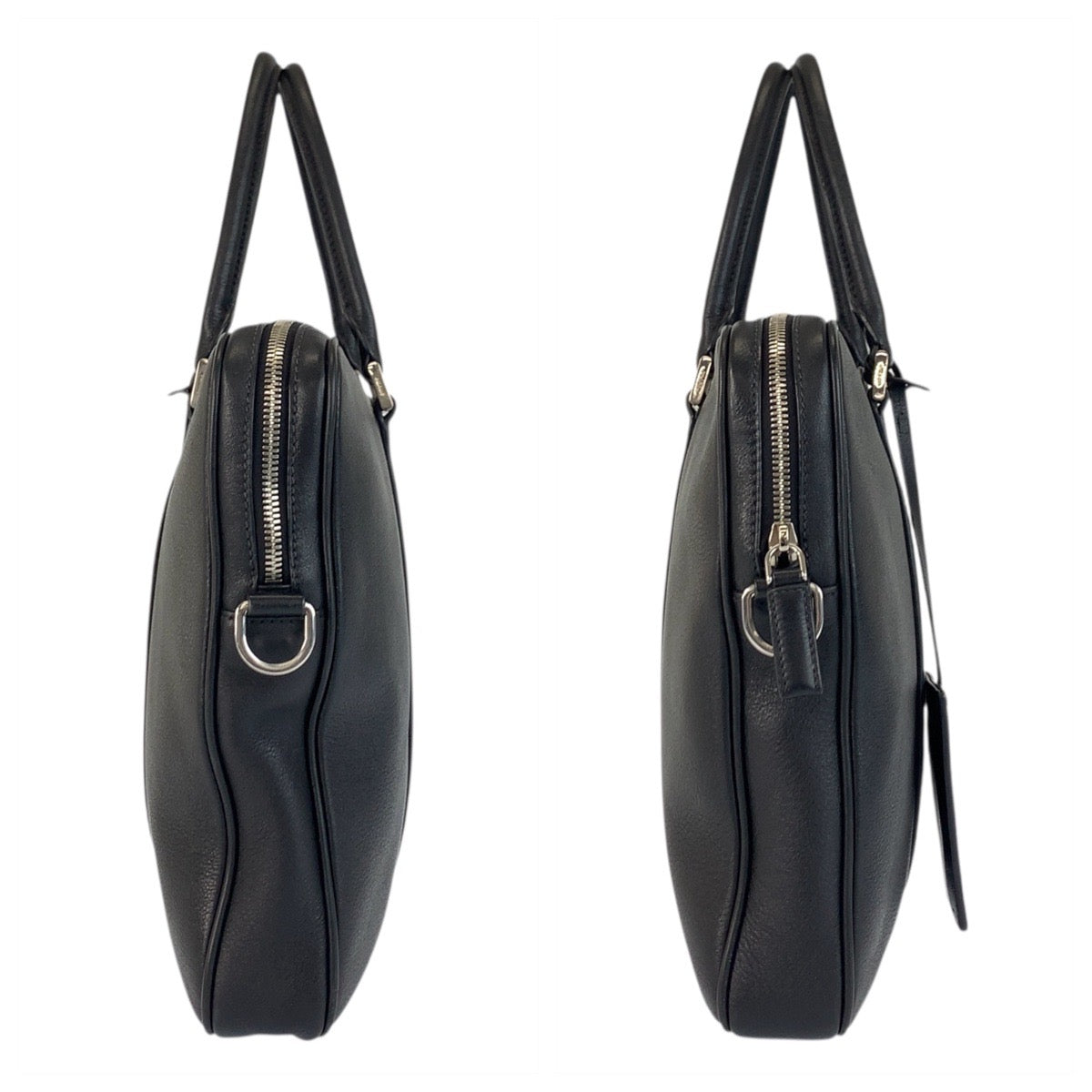 21941
PRADA プラダ 三角ロゴプレート ブラック 黒 シルバー金具 レザー ビジネスバッグ ブリーフケース メンズ A100