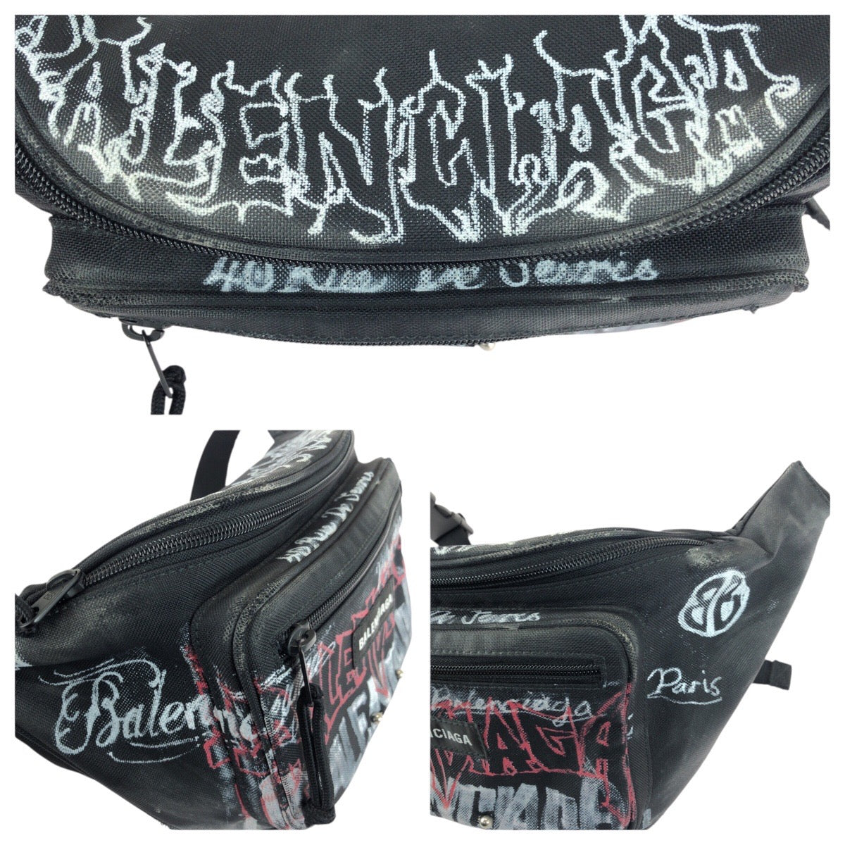 21943
BALENCIAGA バレンシアガ EXPLORER diy metal allover ブラック レッド ホワイト ナイロン 482389 ボディバッグ ウエストポーチ バムバッグ メンズ A82