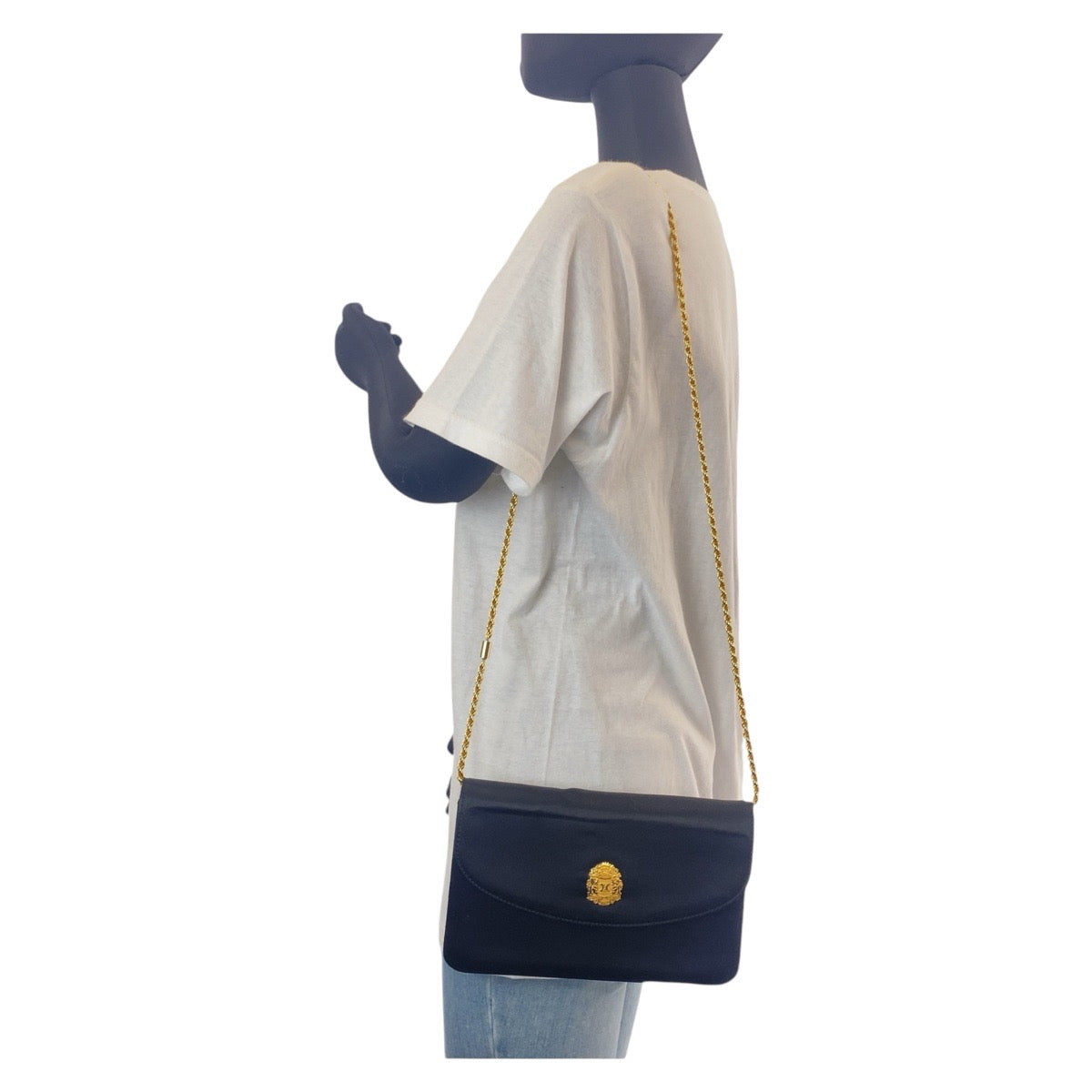 19832
CELINE セリーヌ ヴィンテージ トリオンフ ブラゾン ブラック 黒 ゴールド金具 サテン チェーンショルダーバッグ ポシェット レディース A36