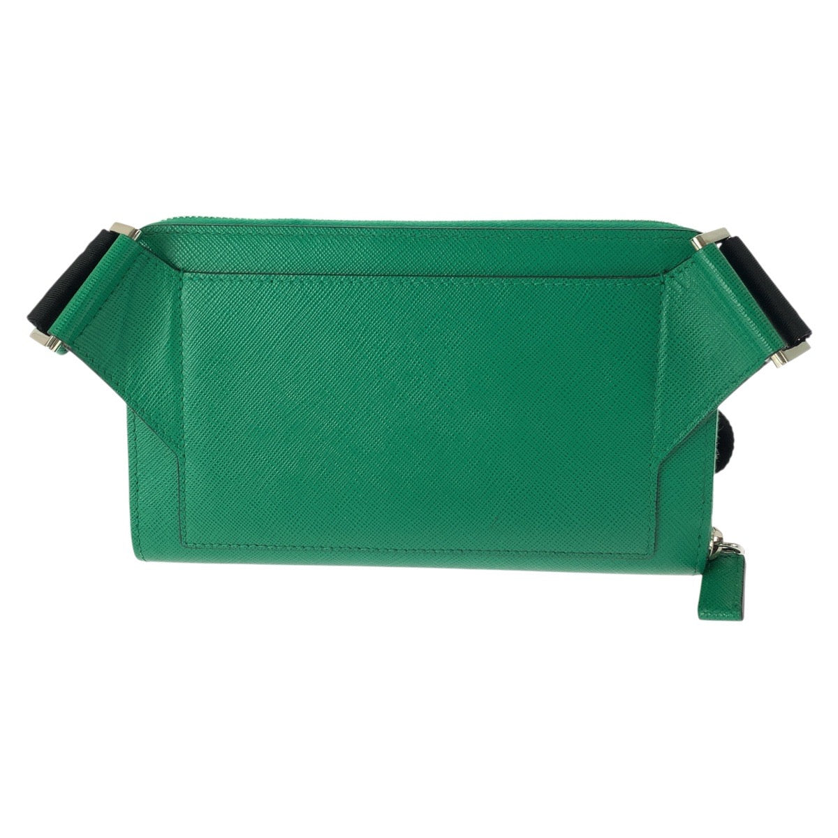 21954
PRADA プラダ サフィアーノ 三角ロゴプレート グリーン ブラック シルバー金具 レザー ボディバッグ ウエストバッグ バムバッグ レディース A10