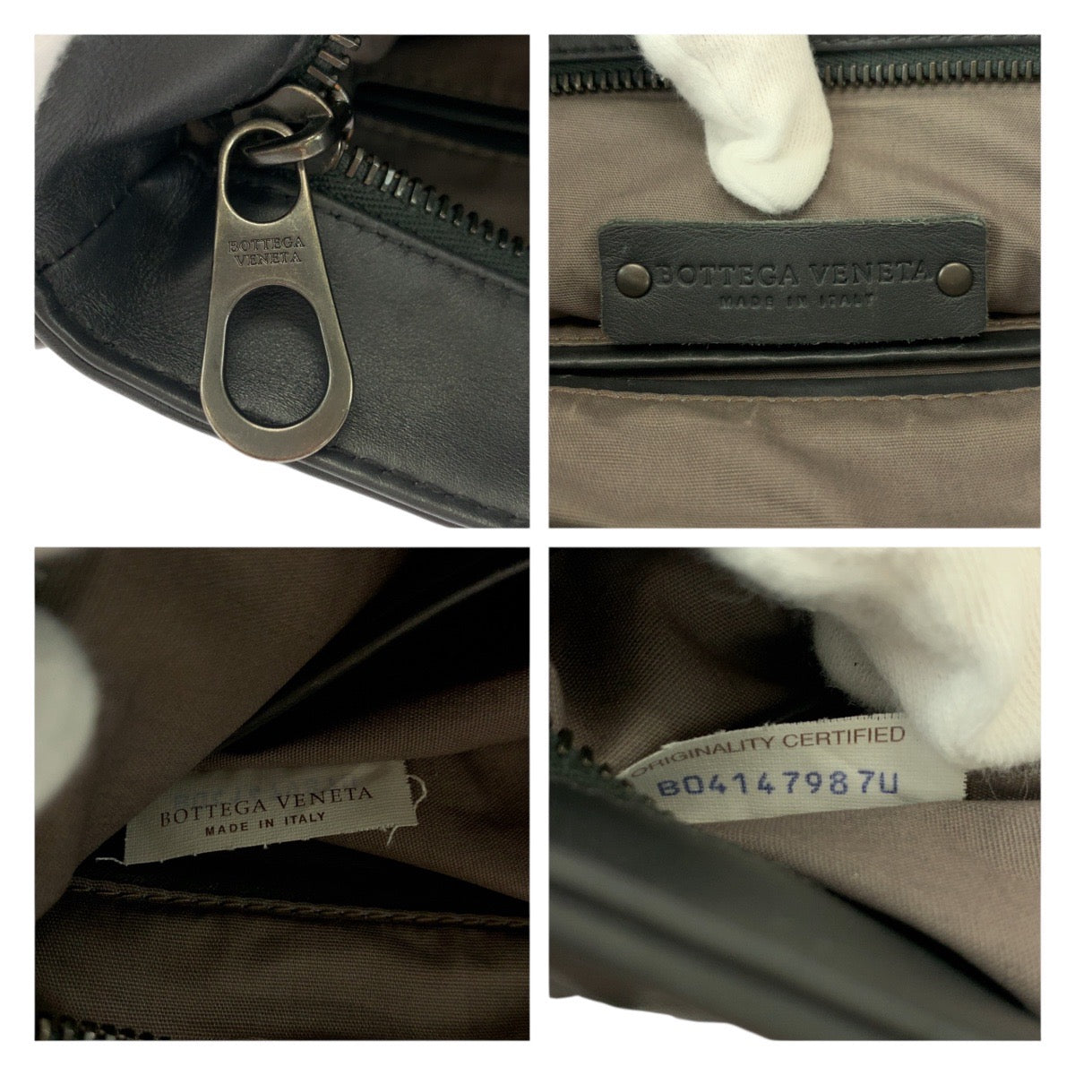 21956
BOTTEGAVENETA ボッテガヴェネタ イントレチャート チャコールグレー ガンメタ金具 レザー ショルダーバッグ ポシェット メンズ ABP80