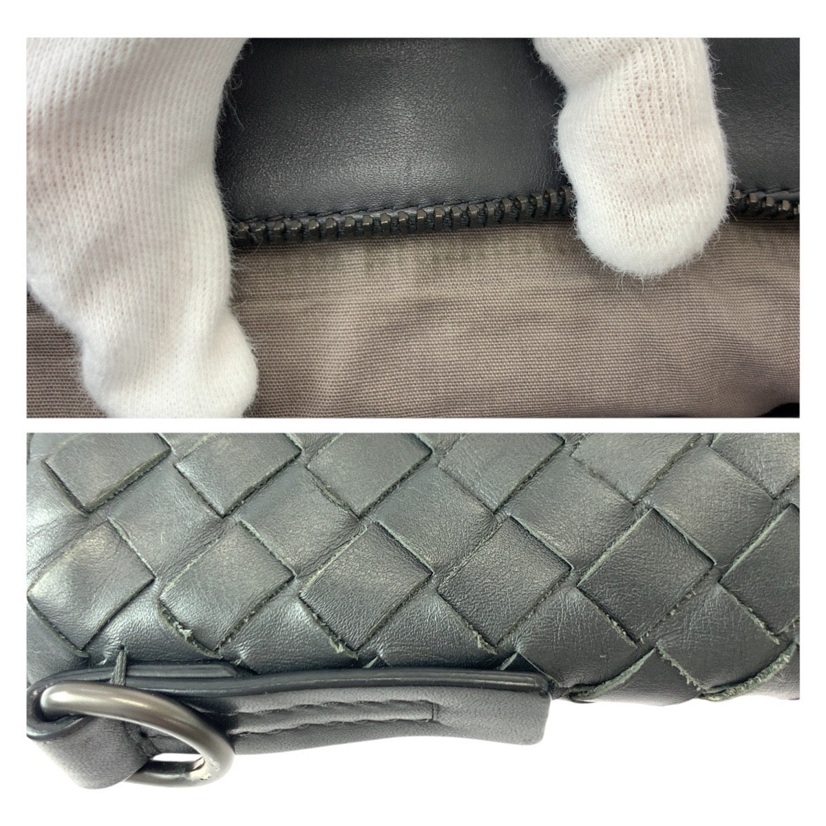 21956
BOTTEGAVENETA ボッテガヴェネタ イントレチャート チャコールグレー ガンメタ金具 レザー ショルダーバッグ ポシェット メンズ ABP80