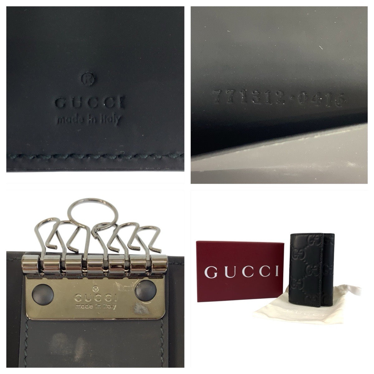 21957
GUCCI グッチ ラバーエフェクト ブラック 黒 レザー 771312 キーケース 6連 メンズ ABP20
