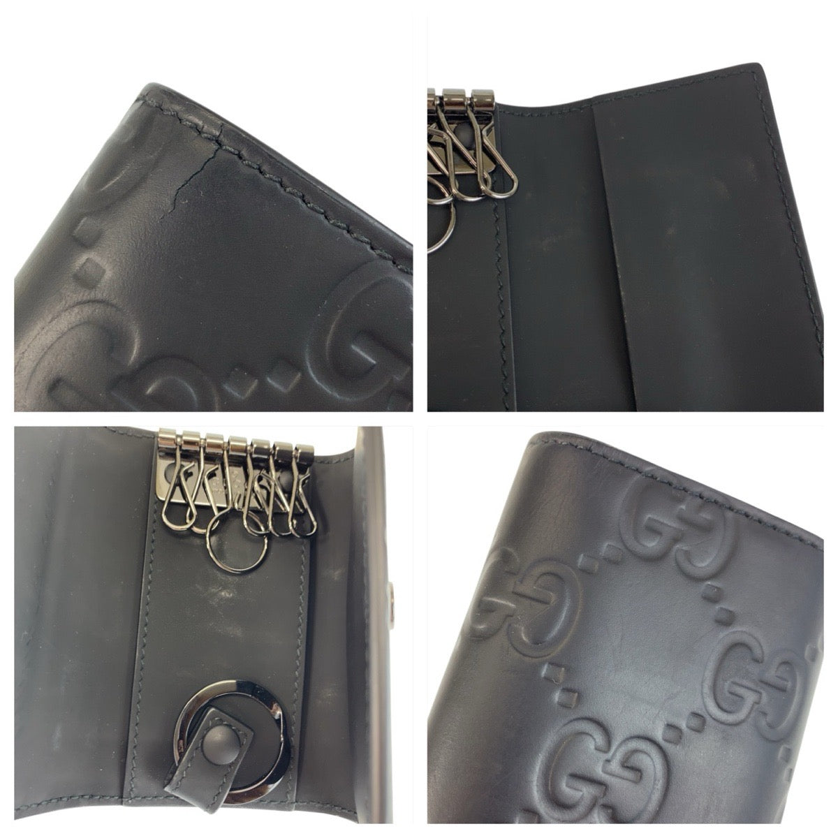 21957
GUCCI グッチ ラバーエフェクト ブラック 黒 レザー 771312 キーケース 6連 メンズ ABP20