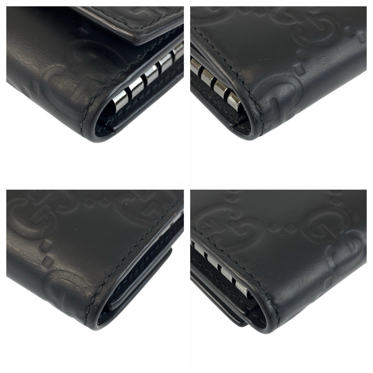 21957
GUCCI グッチ ラバーエフェクト ブラック 黒 レザー 771312 キーケース 6連 メンズ ABP20