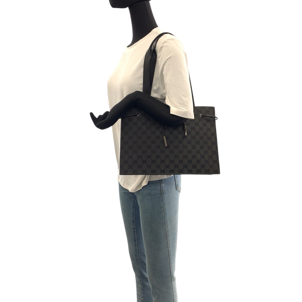 21958
GUCCI Black Silver hardware GG canvas / leather 002 1053 Tote Bag Shoulder Bag Ladies ABP30