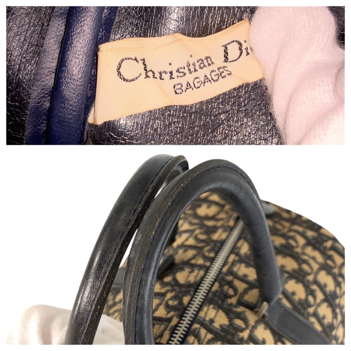 21962
Christian Dior クリスチャンディオール トロッター ネイビー ベージュ シルバー金具 キャンバス / レザー ハンドバッグ ボストンバッグ レディース AB42