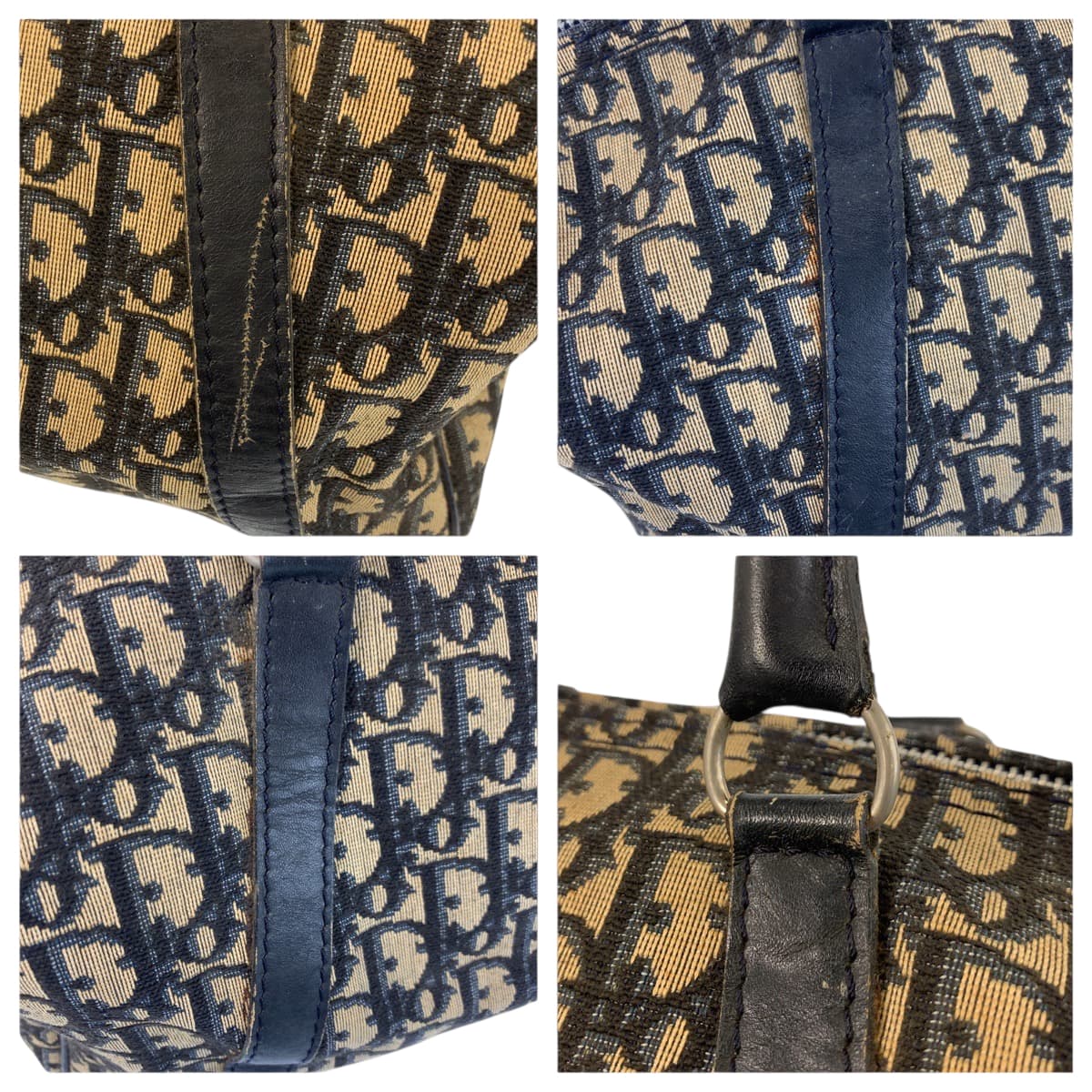 21962
Christian Dior クリスチャンディオール トロッター ネイビー ベージュ シルバー金具 キャンバス / レザー ハンドバッグ ボストンバッグ レディース AB42