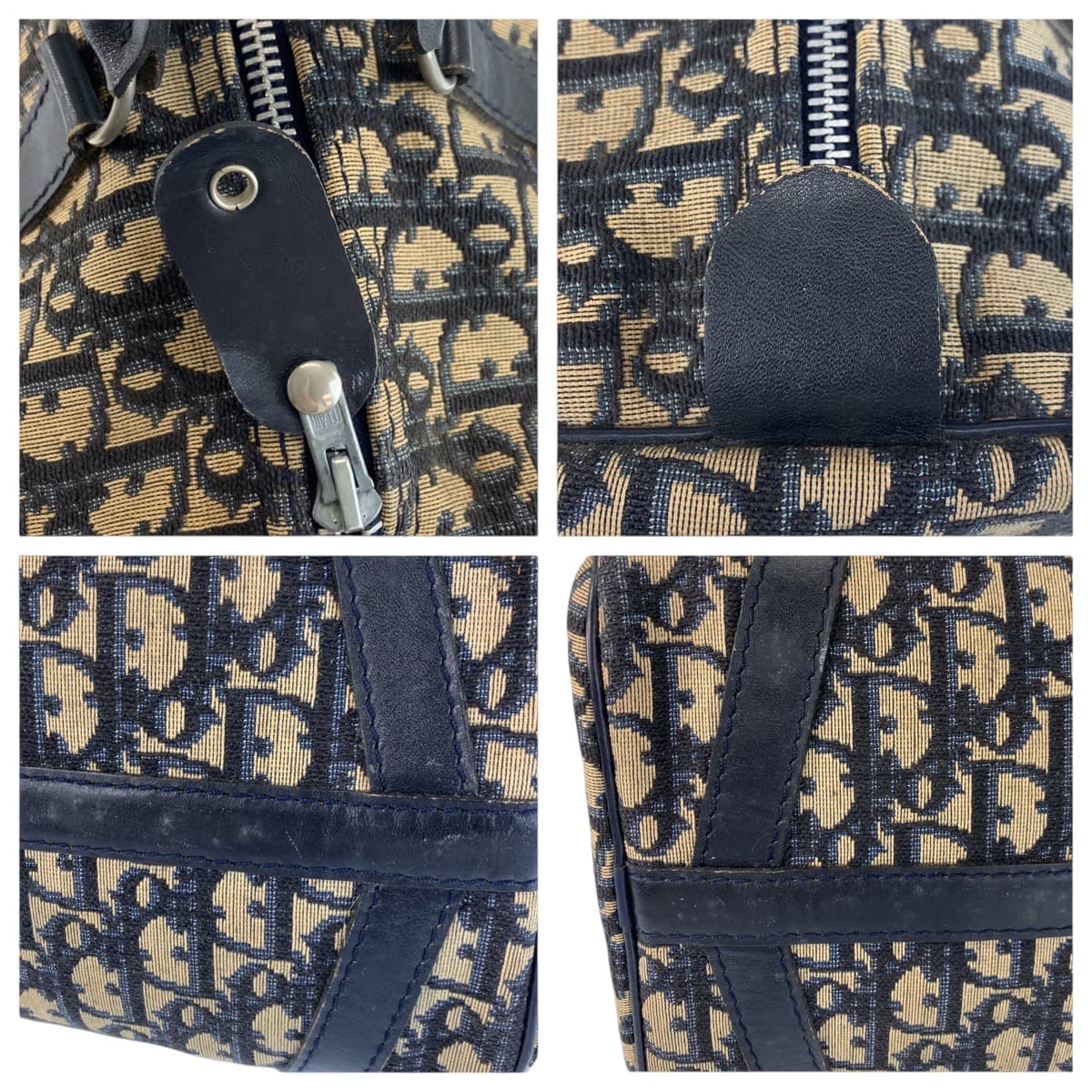 21962
Christian Dior クリスチャンディオール トロッター ネイビー ベージュ シルバー金具 キャンバス / レザー ハンドバッグ ボストンバッグ レディース AB42