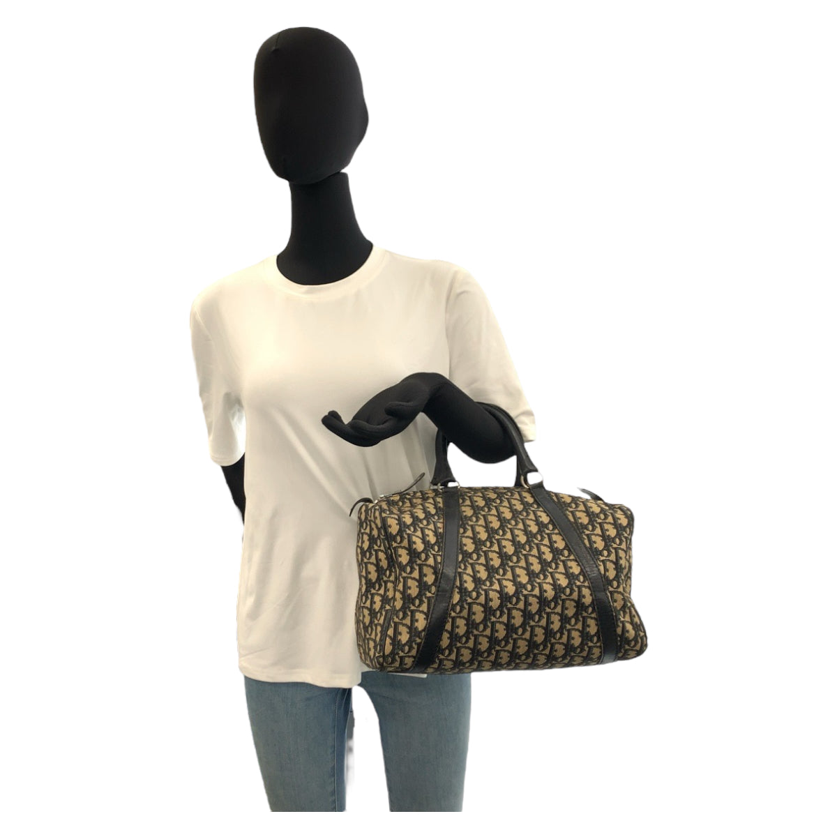 21962
Christian Dior クリスチャンディオール トロッター ネイビー ベージュ シルバー金具 キャンバス / レザー ハンドバッグ ボストンバッグ レディース AB42