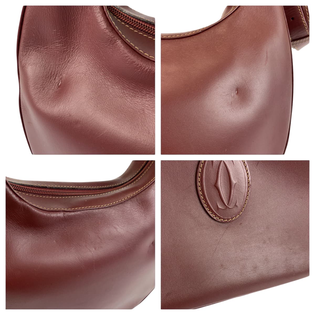 21963
CARTIER カルティエ マストライン ボルドー ゴールド金具 レザー ショルダーバッグ レディース AB26