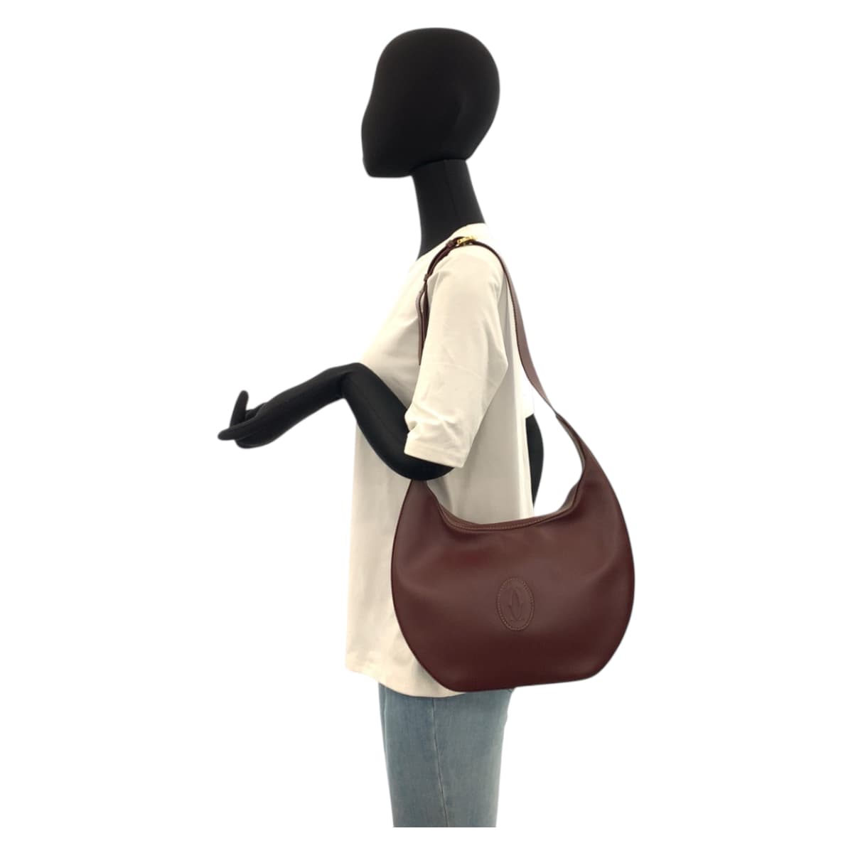 21963
CARTIER カルティエ マストライン ボルドー ゴールド金具 レザー ショルダーバッグ レディース AB26