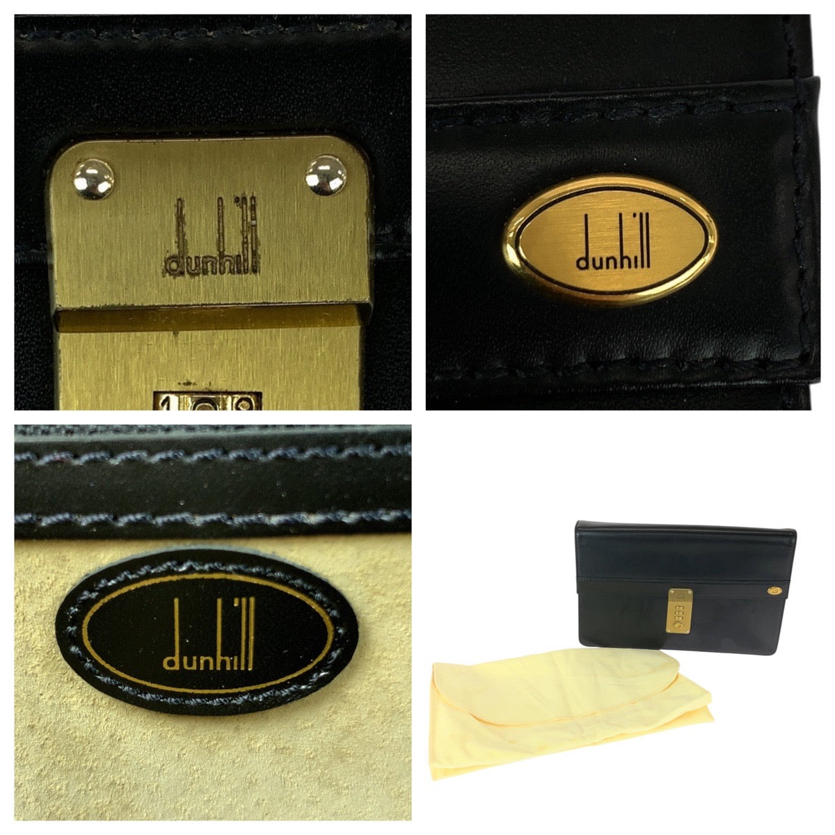 21968
Dunhill Oxford Black Gold Hardware Leather LD9290A Clutch Bag Second Bag Men's A14