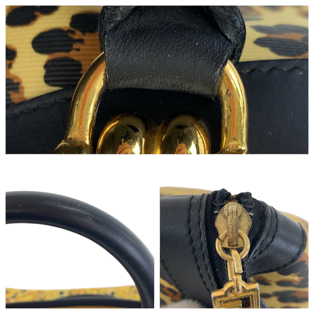 21970
VERSACE Vintage Leopard Yellow Black Gold Hardware PVC / Leather Handbag Mini Boston Bag Ladies ABP30