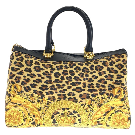 21970
VERSACE ヴェルサーチ ヴィンテージ レオパード イエロー ブラック ゴールド金具 PVC / レザー ハンドバッグ ミニボストンバッグ レディース ABP30