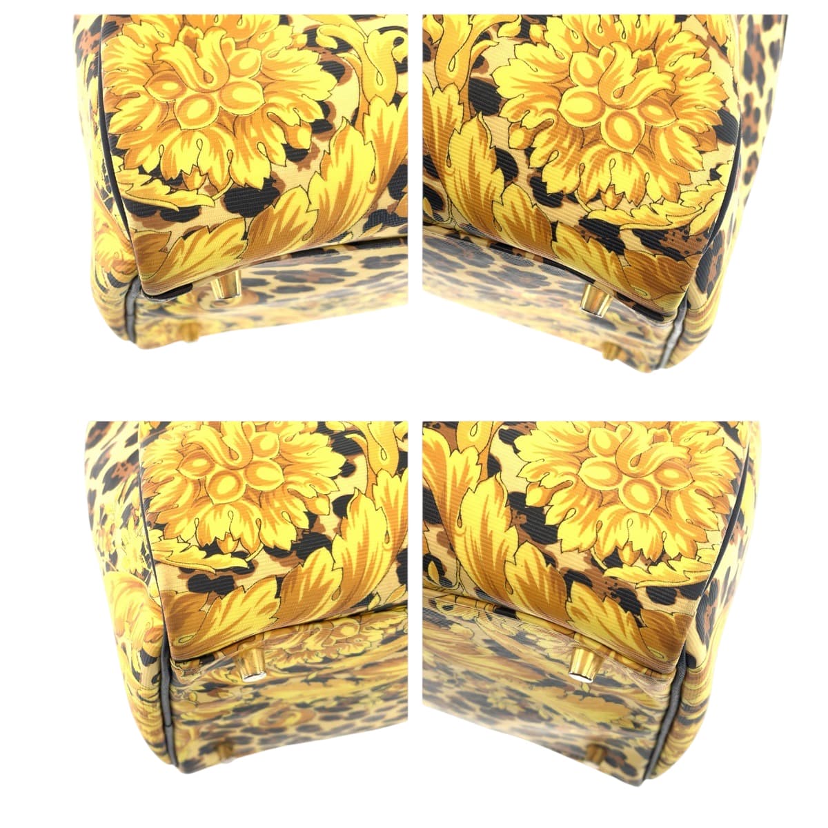 21970
VERSACE Vintage Leopard Yellow Black Gold Hardware PVC / Leather Handbag Mini Boston Bag Ladies ABP30