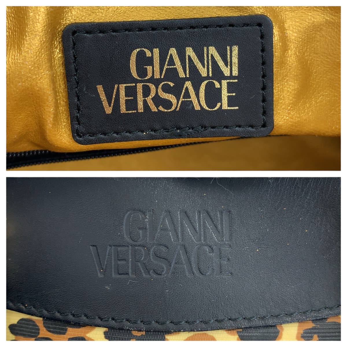 21970
VERSACE Vintage Leopard Yellow Black Gold Hardware PVC / Leather Handbag Mini Boston Bag Ladies ABP30