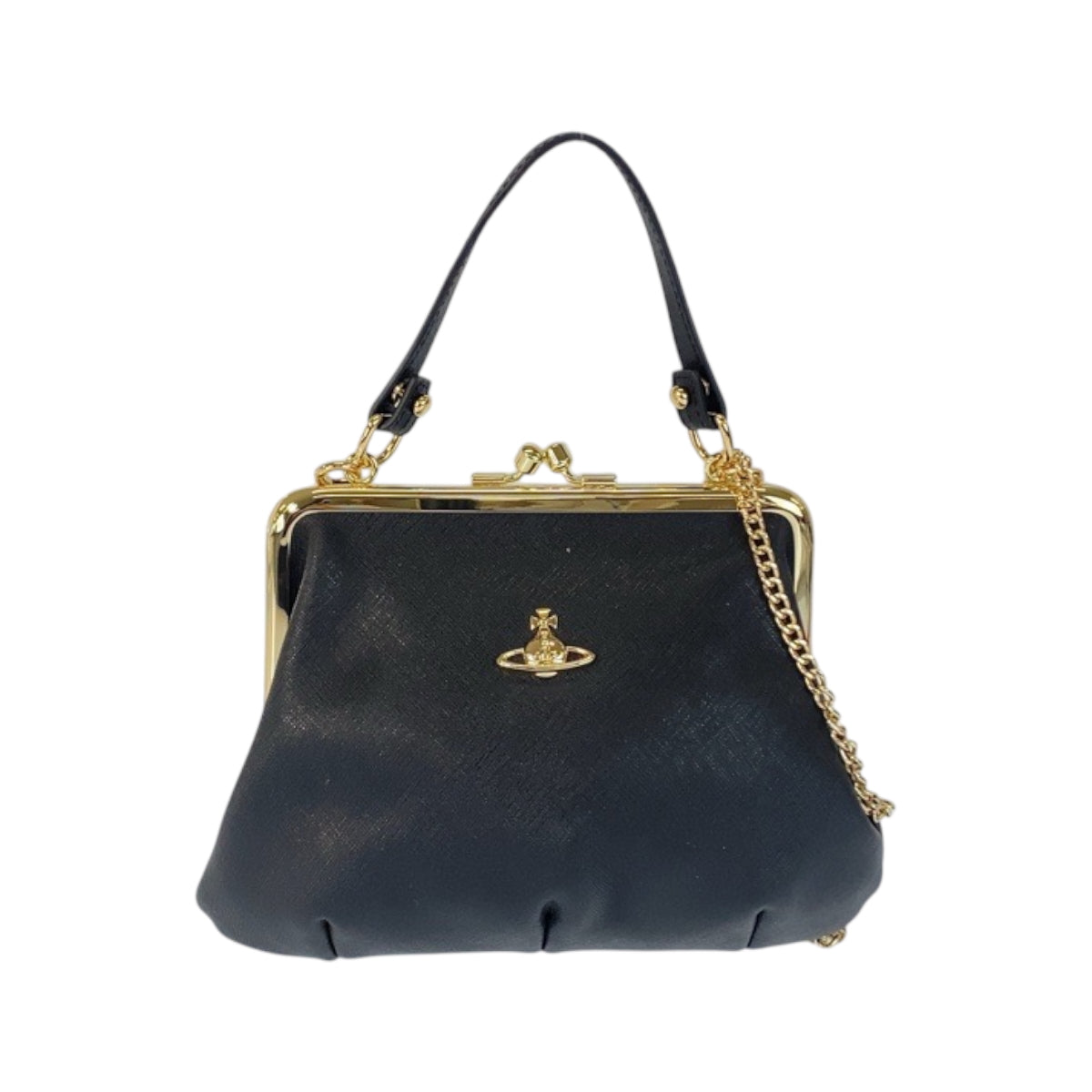 21973
Vivienne Westwood Granny Frame Purse Black Gold Hardware Leather Shoulder Bag Handbag 2way Ladies A16