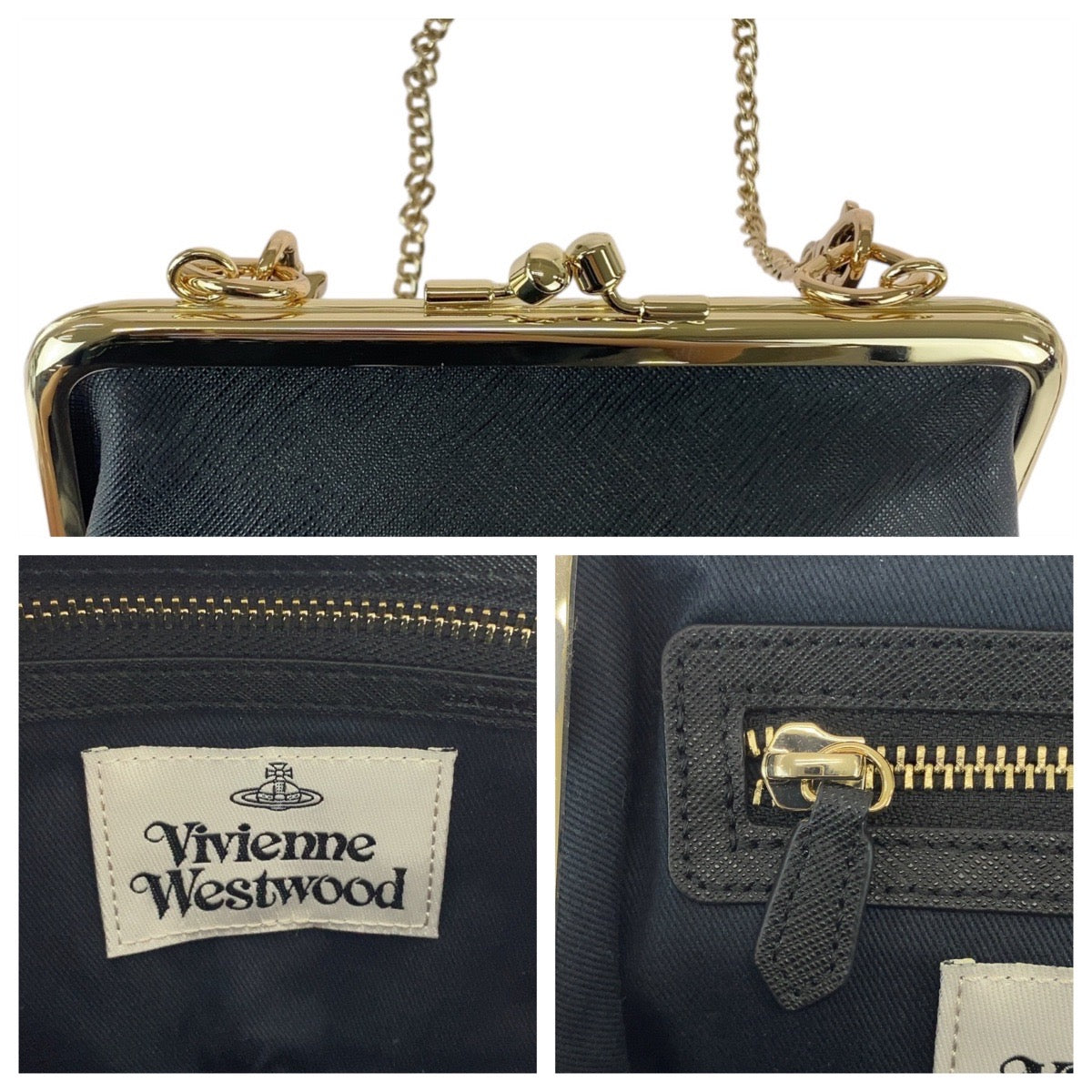 21973
Vivienne Westwood Granny Frame Purse Black Gold Hardware Leather Shoulder Bag Handbag 2way Ladies A16