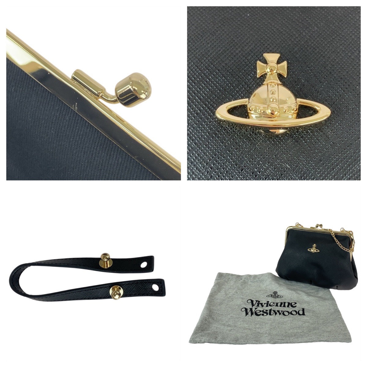 21973
Vivienne Westwood Granny Frame Purse Black Gold Hardware Leather Shoulder Bag Handbag 2way Ladies A16