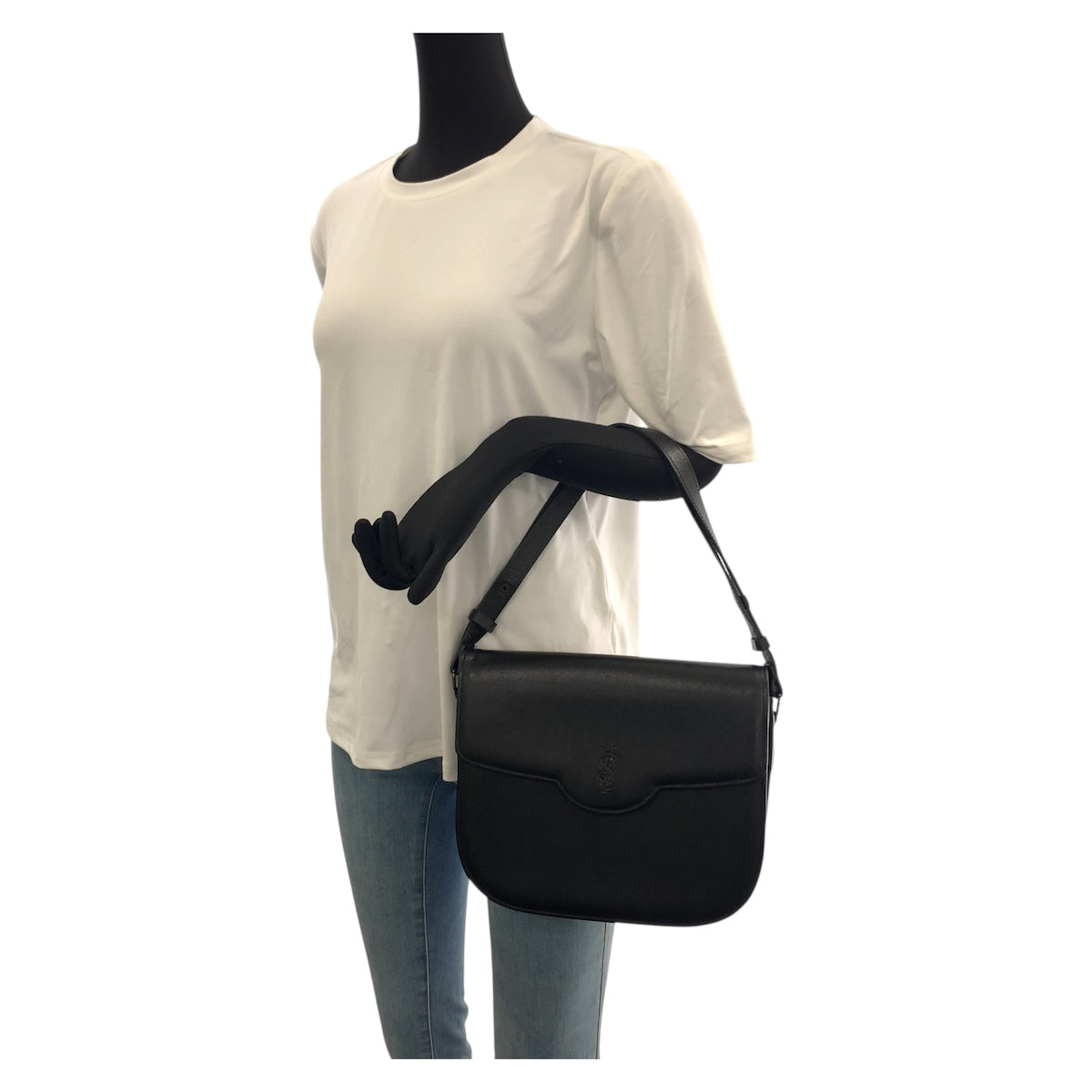 21978
YVES SAINT LAURENT イヴ サンローラン ヴィンテージ YSL ブラック 黒 レザー ショルダーバッグ レディース A42