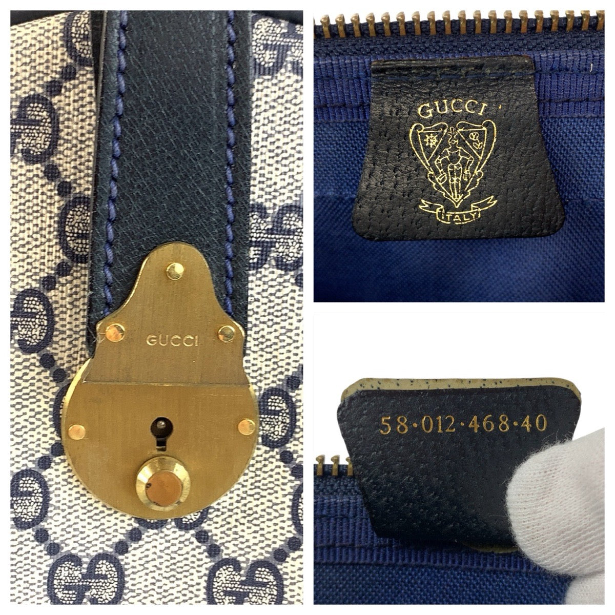 21979
GUCCI グッチ ヴィンテージ GGスプリーム ネイビー グレー ゴールド金具 PVC / レザー 58 012 468 40 ボストンバッグ 男女兼用 レディース ABP42
