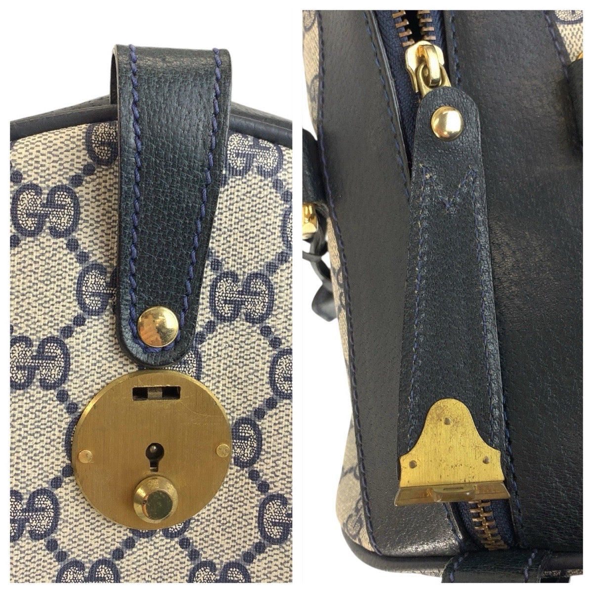 21979
GUCCI グッチ ヴィンテージ GGスプリーム ネイビー グレー ゴールド金具 PVC / レザー 58 012 468 40 ボストンバッグ 男女兼用 レディース ABP42