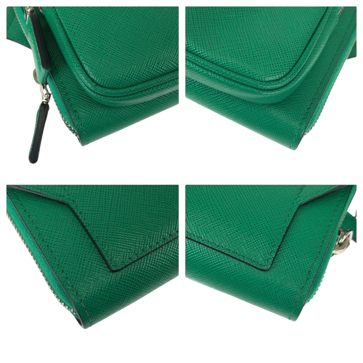 21954
PRADA プラダ サフィアーノ 三角ロゴプレート グリーン ブラック シルバー金具 レザー ボディバッグ ウエストバッグ バムバッグ レディース A10