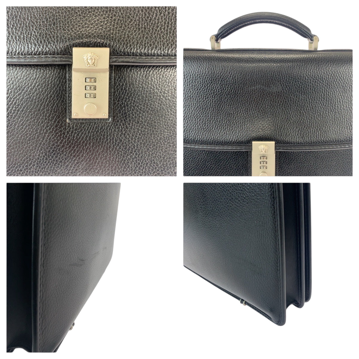 21983
VERSACE ヴェルサーチ ヴィンテージ メデューサ ブラック 黒 シルバー金具 レザー ビジネスバッグ ブリーフケース メンズ AB28