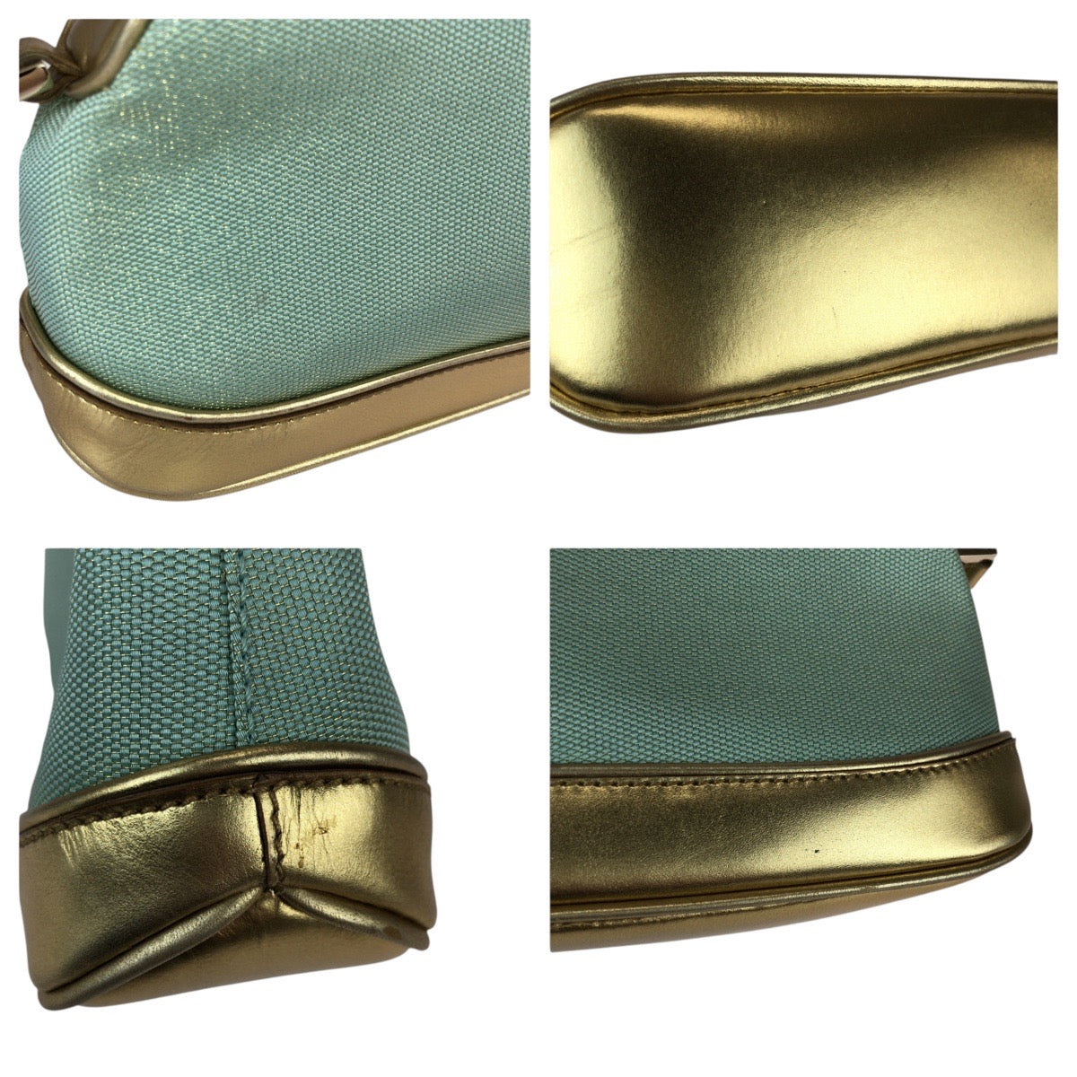 21987
GUCCI グッチ グリーン ゴールド キャンバス / レザー 039 1133 ハンドバッグ アクセサリーポーチ レディース A38