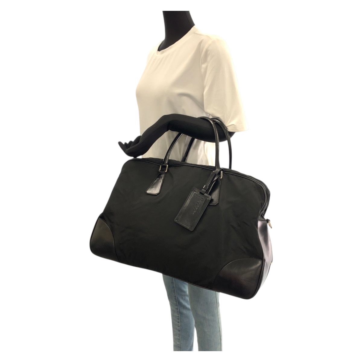 21988
PRADA プラダ テスート 三角ロゴプレート ブラック 黒 シルバー金具 ナイロン / レザー ボストンバッグ 旅行バッグ トートバッグ メンズ ABP44