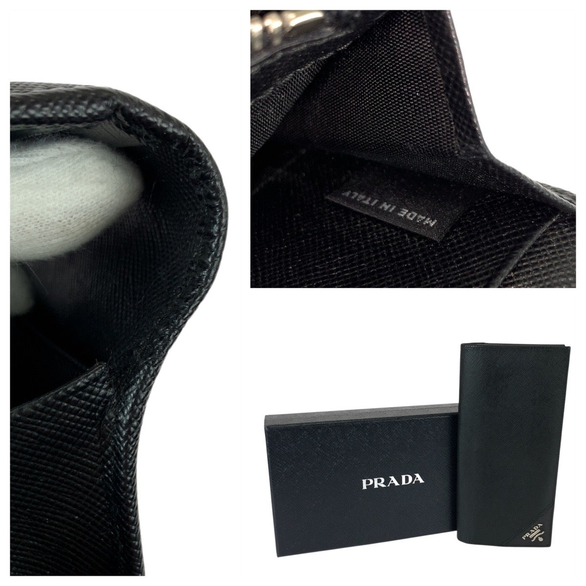 21993
PRADA プラダ サフィアーノ ブラック 黒 シルバー金具 レザー 長財布 ロングウォレット メンズ ABP22