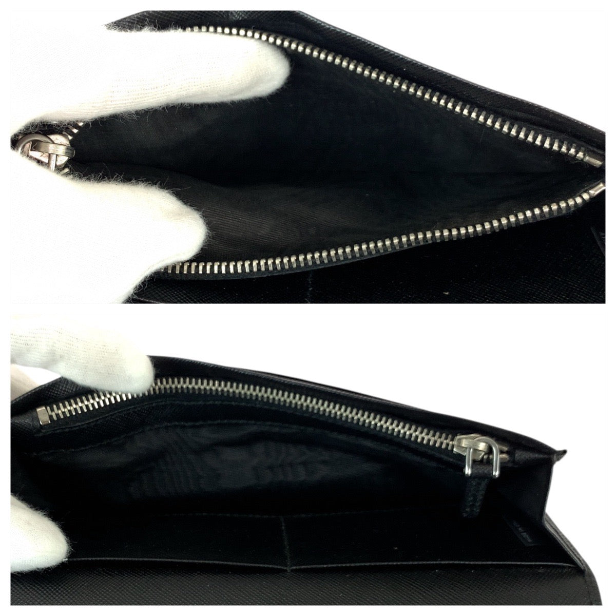 21993
PRADA プラダ サフィアーノ ブラック 黒 シルバー金具 レザー 長財布 ロングウォレット メンズ ABP22