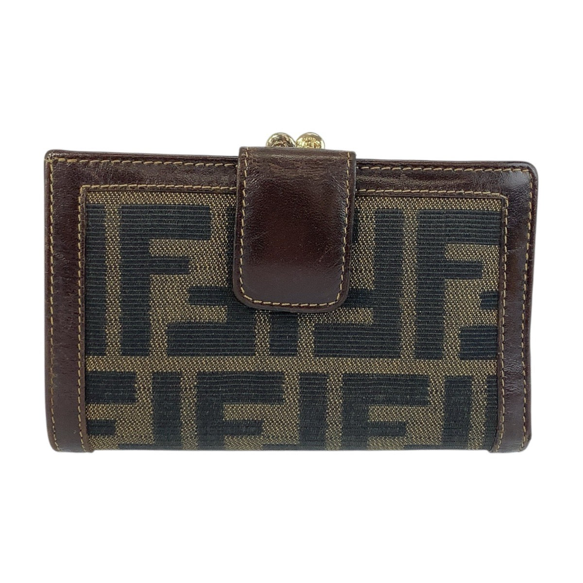 21996
FENDI フェンディ ズッカ がま口 ブラウン ゴールド金具 キャンバス / レザー 2270 01692 089 折り財布 コンパクトウォレット レディース AB14