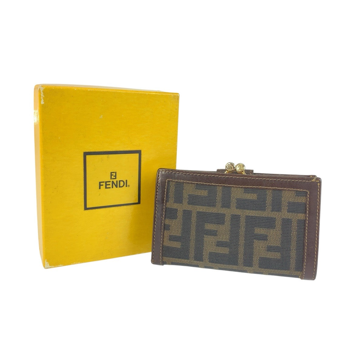 21996
FENDI フェンディ ズッカ がま口 ブラウン ゴールド金具 キャンバス / レザー 2270 01692 089 折り財布 コンパクトウォレット レディース AB14