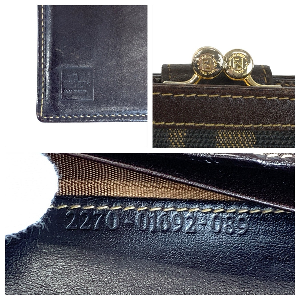 21996
FENDI フェンディ ズッカ がま口 ブラウン ゴールド金具 キャンバス / レザー 2270 01692 089 折り財布 コンパクトウォレット レディース AB14