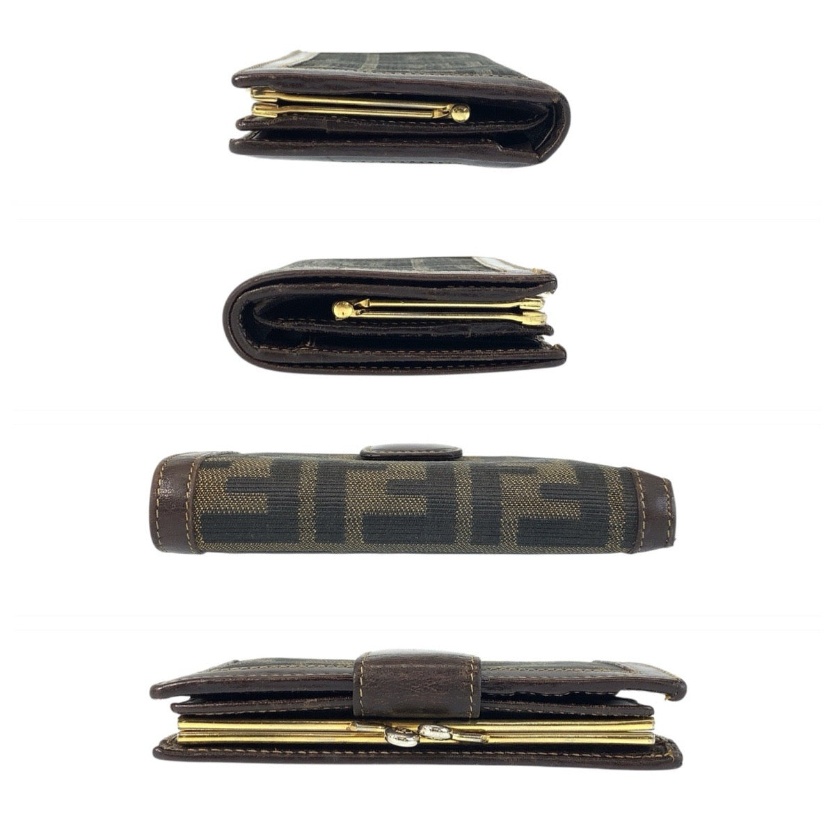 21996
FENDI フェンディ ズッカ がま口 ブラウン ゴールド金具 キャンバス / レザー 2270 01692 089 折り財布 コンパクトウォレット レディース AB14